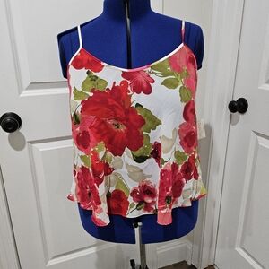 Red Floral Spaghetti Strap Tank Top Size 4X Kristine Tyler Intimates